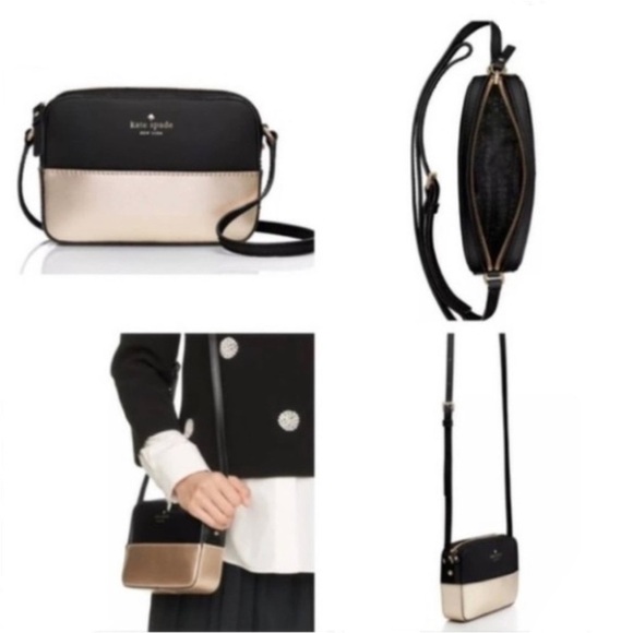 Kate Spade $178 Ivy Street Clover Crossbody Genuine Cowhide Leather Black Gold - Picture 2 of 16
